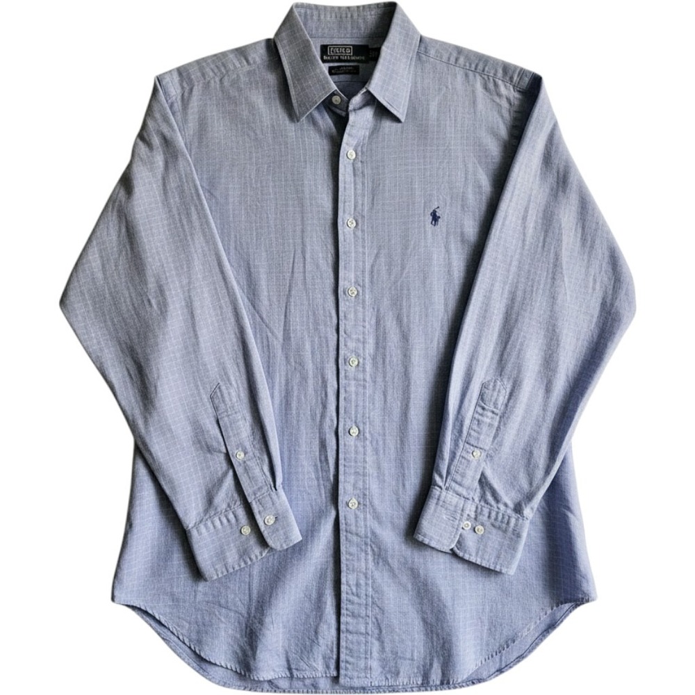Polo Ralph Lauren Button Down Mens 17 34/35 Blue Andrew Windowpane Cotton Shirt